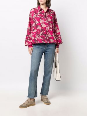 Koszula bawełniana w kwiatki z nadrukiem Woolrich różowa
