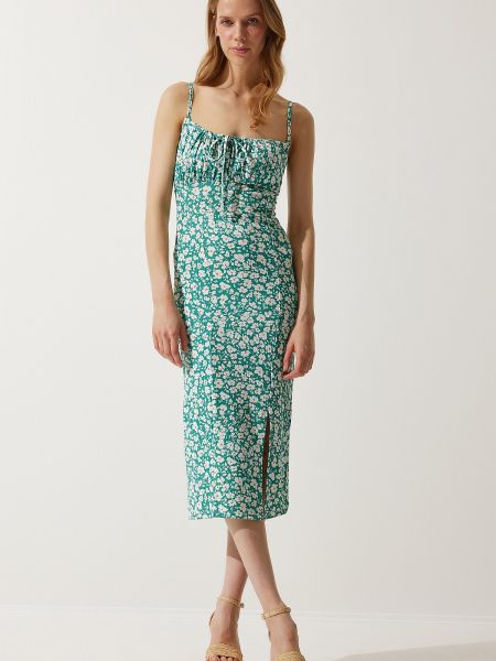 Pletena haljina s cvjetnim printom Happiness İstanbul zelena
