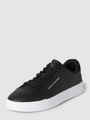 Sneakersy skórzane w jednolitym kolorze Tommy Hilfiger czarne
