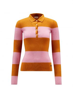 2 Moncler Шерстяной свитер-поло с длинными рукавами и вязанием в рубчик Moncler оранжевый