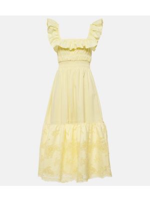Čipkované bavlnené midi šaty Self-portrait žltá