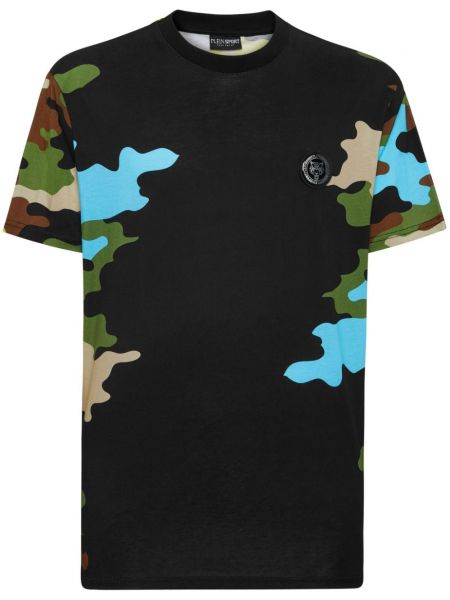 T-shirt de sport en coton à imprimé à imprimé camouflage Plein Sport noir