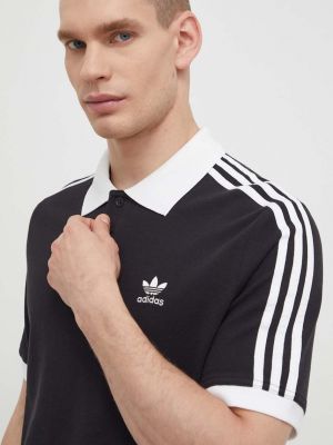Tricou polo din bumbac cu dungi Adidas Originals negru