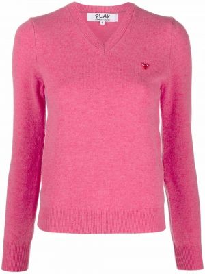 V-hals ull lang genser Comme Des Garçons Play rosa