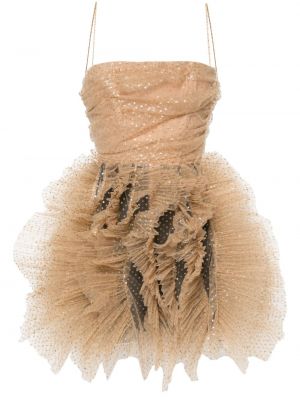 Мрежеста мини рокля с волани Maria Lucia Hohan златисто