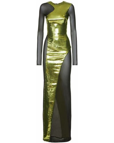 Μάξι φόρεμα με παγιέτες από τούλι Tom Ford πράσινο