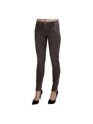 Jeansy skinny z niską talią slim fit bawełniane Ermanno Scervino brązowe