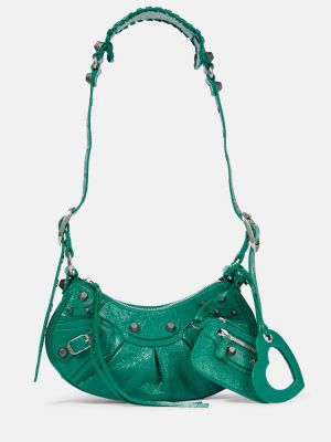 Кожени чанта за ръка Balenciaga зелено