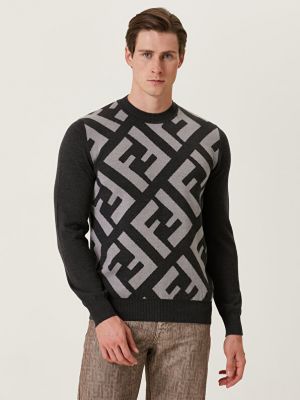 Жаккардовый шерстяной свитер Fendi серый