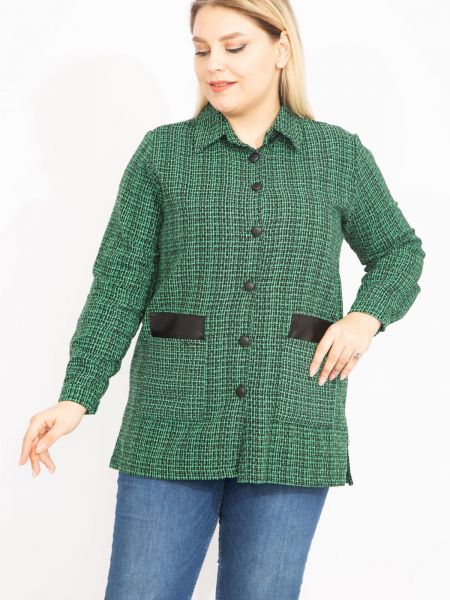 Pletená kožená bunda z imitace kůže şans zelená