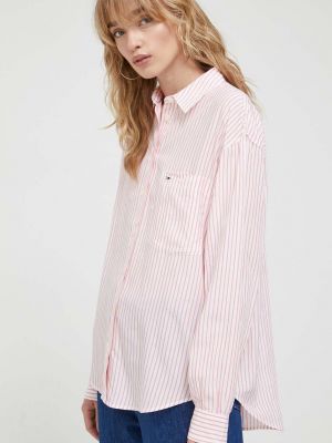 Laza szabású farmer ing Tommy Jeans rózsaszín