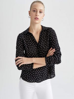 Bluza na točke s printom s v-izrezom Defacto crna