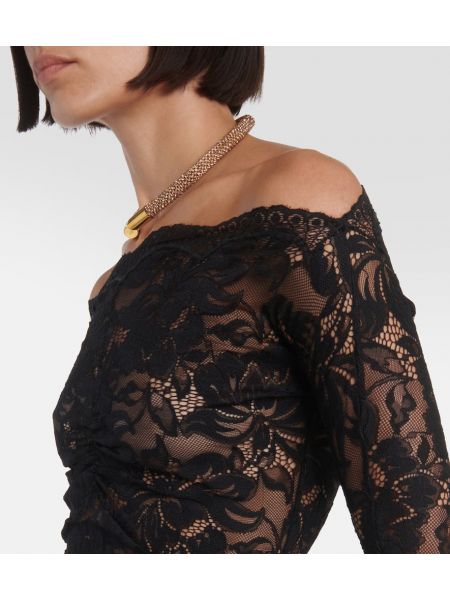 Φλοράλ φόρεμα με δαντέλα Rabanne μαύρο