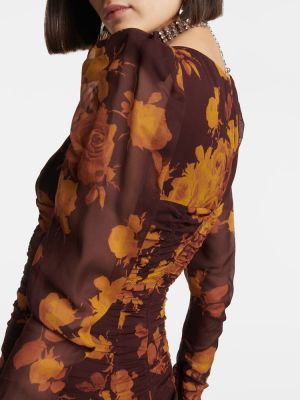 Svilena obleka s cvetličnim vzorcem Alessandra Rich rjava