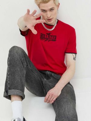 Памучна тениска с дълъг ръкав с апликация Hollister Co. червено