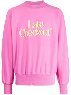 Bluza bawełniana z nadrukiem Late Checkout różowa