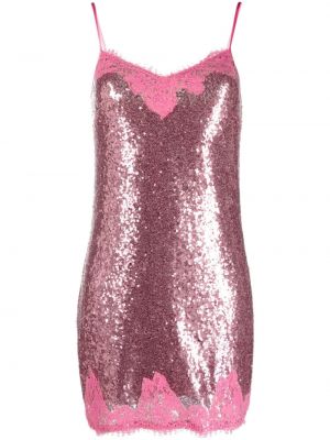 Koktel haljina sa šljokicama s čipkom Ermanno Firenze ružičasta