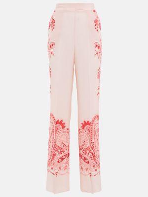 Копринени прав панталон с висока талия на цветя Etro розово