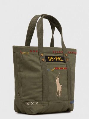 Хлопковая сумка шоппер Polo Ralph Lauren зеленая