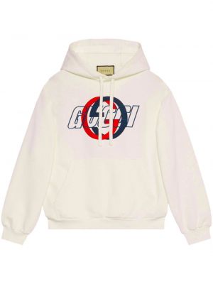 Pamučna hoodie s kapuljačom s vezom Gucci bijela