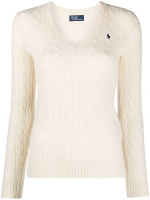 Пуловер бродиран с v-образно деколте Polo Ralph Lauren бяло