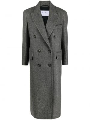 Vlnený kabát so vzorom rybej kosti Max Mara Vintage sivá
