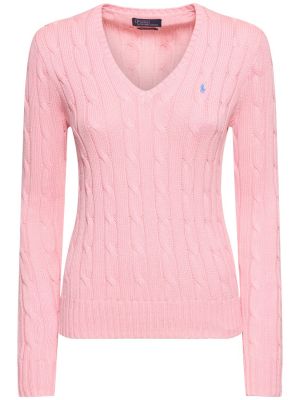 Suéter de punto con trenzado Polo Ralph Lauren rosa