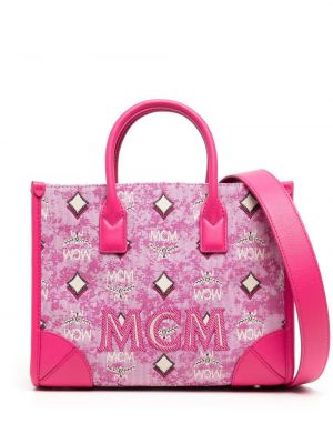 Жакардови шопинг чанта Mcm розово