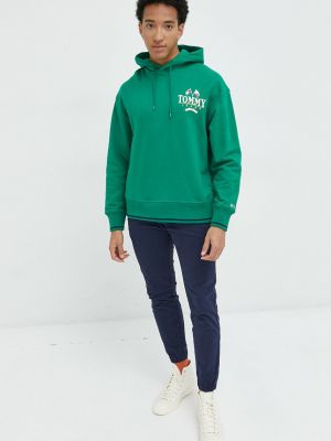 Pamučna hoodie s kapuljačom Tommy Jeans zelena