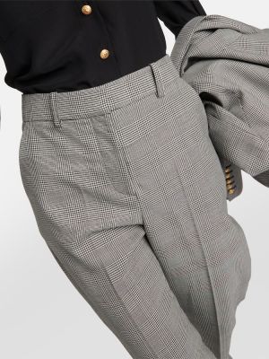 Kostkované vlněné rovné kalhoty Balmain šedé