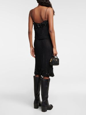 Bavlnená midi sukňa s výšivkou Miu Miu čierna