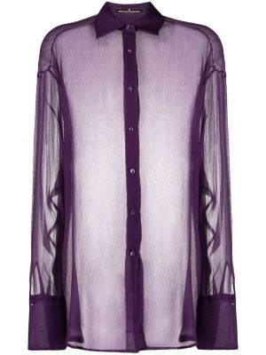 Прозрачна копринена блуза Ermanno Scervino виолетово