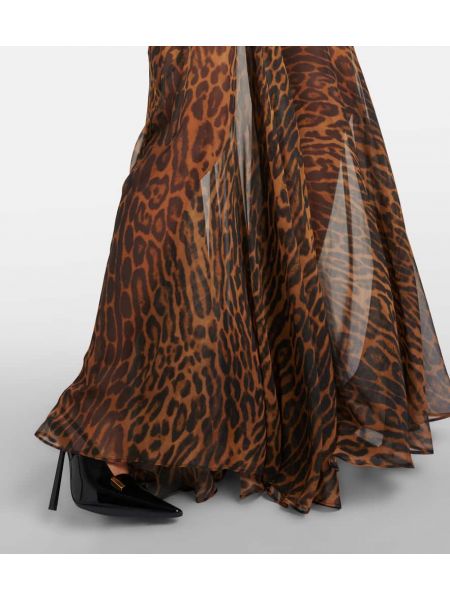 Rochie lunga de mătase cu imagine cu model leopard Nina Ricci