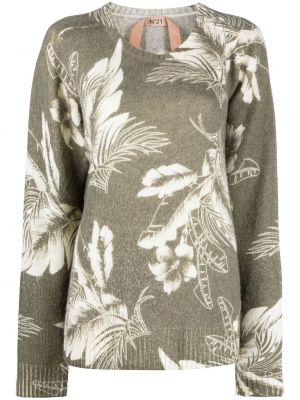 Жакардов пуловер на цветя N°21 зелено
