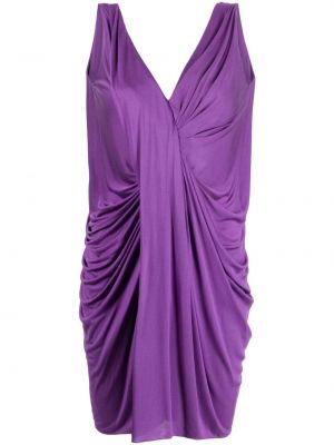 Svilena obleka brez rokavov z draperijo Christian Dior Pre-owned vijolična