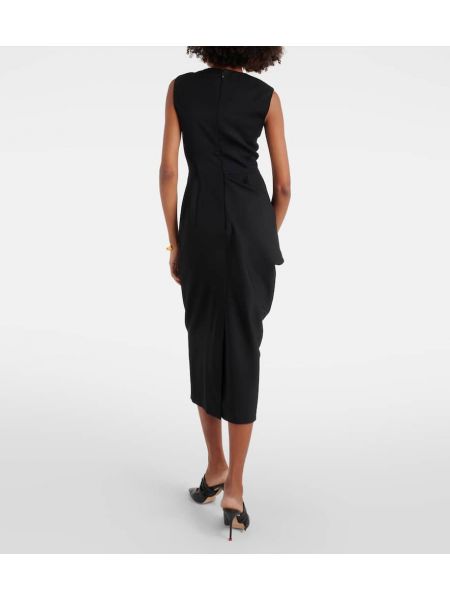 Drapované vlněné šaty s límečkem Alexander Mcqueen černé