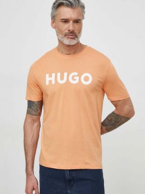 Тениска с дълъг ръкав с принт Hugo оранжево