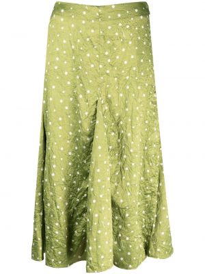Plisovaná bodkovaná sukňa Ganni zelená