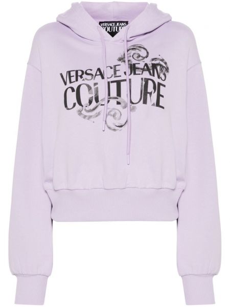 Βαμβακερός φούτερ με κουκούλα με σχέδιο Versace Jeans Couture μωβ