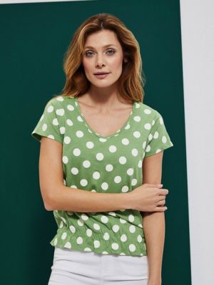Блуза на точки с v-образно деколте Moodo зелено