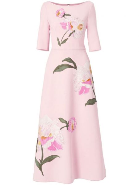 Kukka- suora mekko Carolina Herrera pinkki