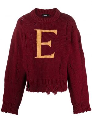 Вълнен пуловер с протрити краища Egonlab червено