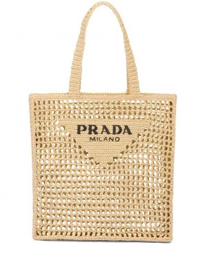 Плетени шопинг чанта Prada бежово