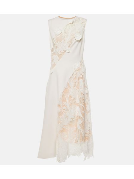 Robe mi-longue en laine en dentelle Oscar De La Renta blanc