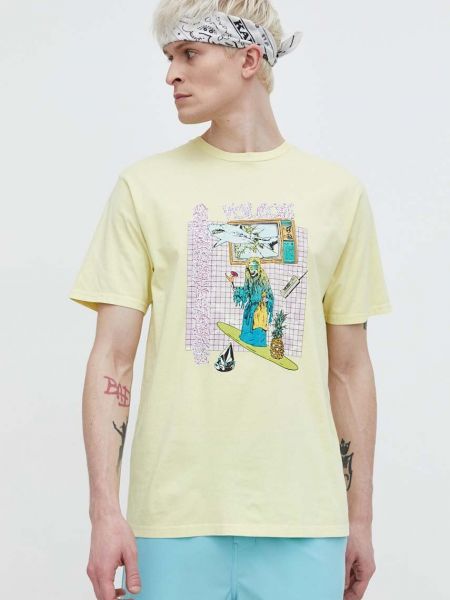 Bavlněné tričko s potiskem Volcom žluté