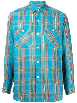Пухена карирана риза с копчета Seven By Seven синьо