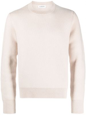 Sweter wełniany z kaszmiru z okrągłym dekoltem Lanvin beżowy