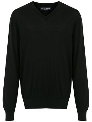 Sweter z kaszmiru z dekoltem w serek Dolce And Gabbana czarny
