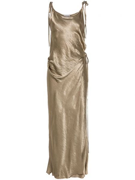 Satenska haljina na naramenice Acne Studios smeđa
