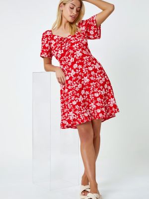 Платье мини в цветочек с принтом с рюшами D.u.s.k красное
